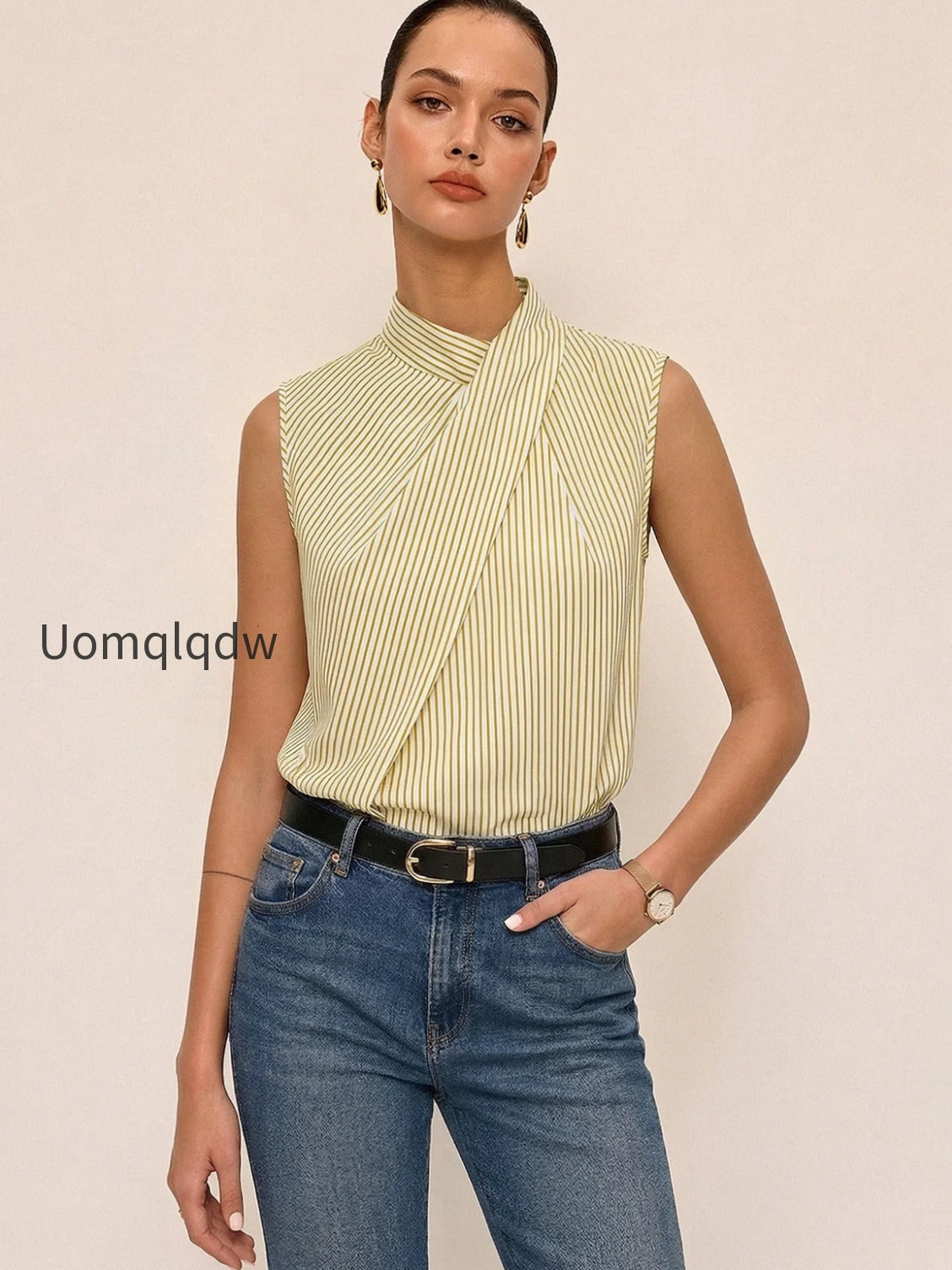 sleeveless-striped-high-neck-blouse