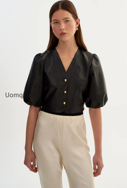 franka-balloon-sleeve-leather-blouse