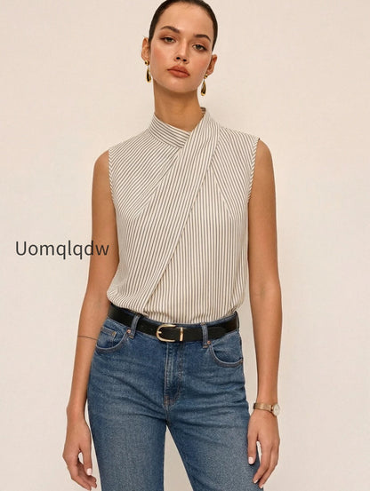sleeveless-striped-high-neck-blouse