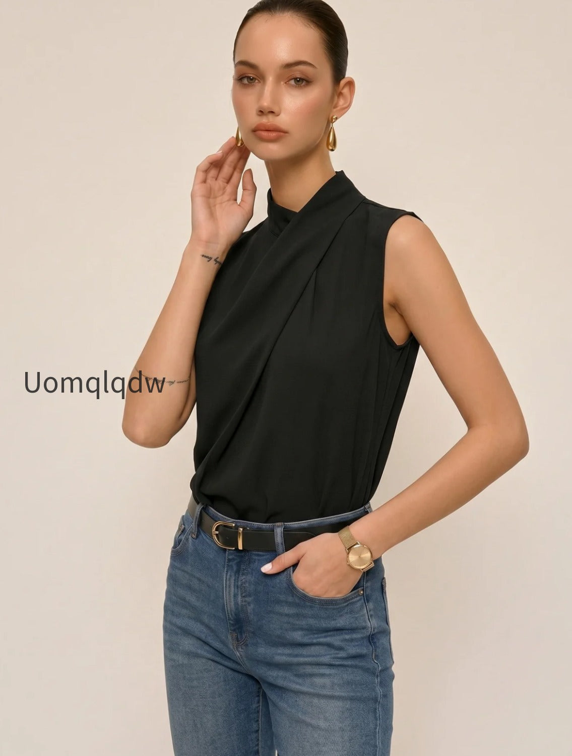 sleeveless-striped-high-neck-blouse