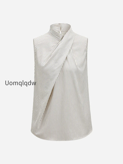 sleeveless-striped-high-neck-blouse