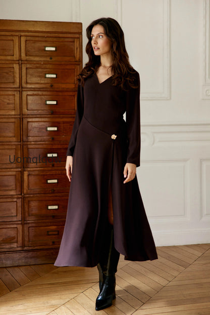 robe-midi-asymetrique-marron-rosalou
