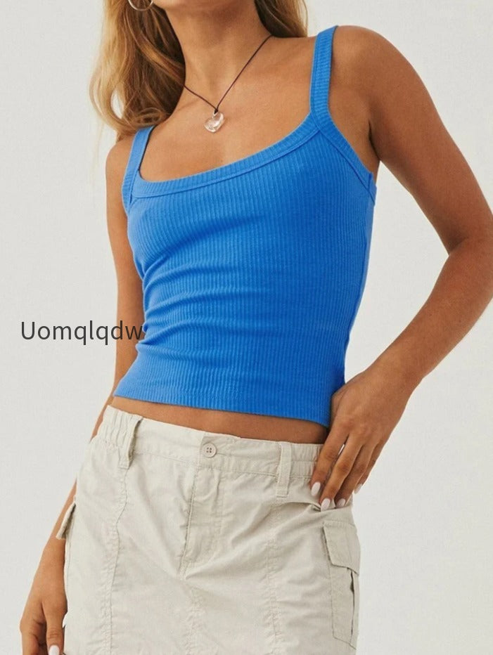 sleeveless-strap-ribbed-causal-cropped-top-summer-solid-o-neck-slim-fit-exposed-navel-mini-vest-2024-crop-top