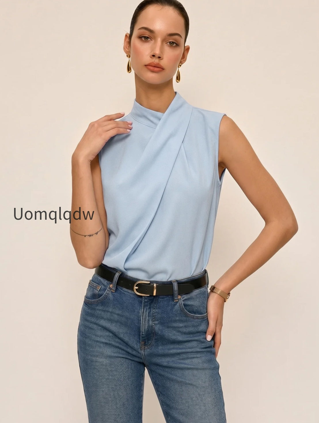 sleeveless-striped-high-neck-blouse